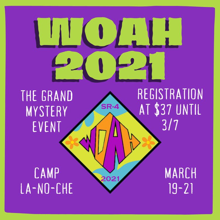 SR4Venturing's tweet photo. Are you attending WOAH 2021? You are? Interesting. Do you need food? We got you covered! For just $17 (until March 7), we here at SR-4 Venturing got you covered with the Mystery Meal Plan presented by the Williams Estate. Registration link in bio! https://t.co/9AOcJsv4qL