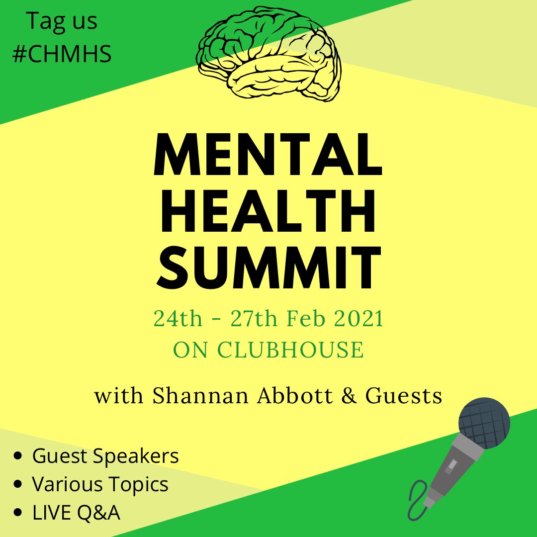 spa15's tweet photo. Starts on Wednesday 24th at 7.30am GMT for 3 full days plus bonus sessions on the 27th #chmhs  Come and join us! 
#MentalHealthMatters 
@joinClubhouse https://t.co/IWXIXQGltj
