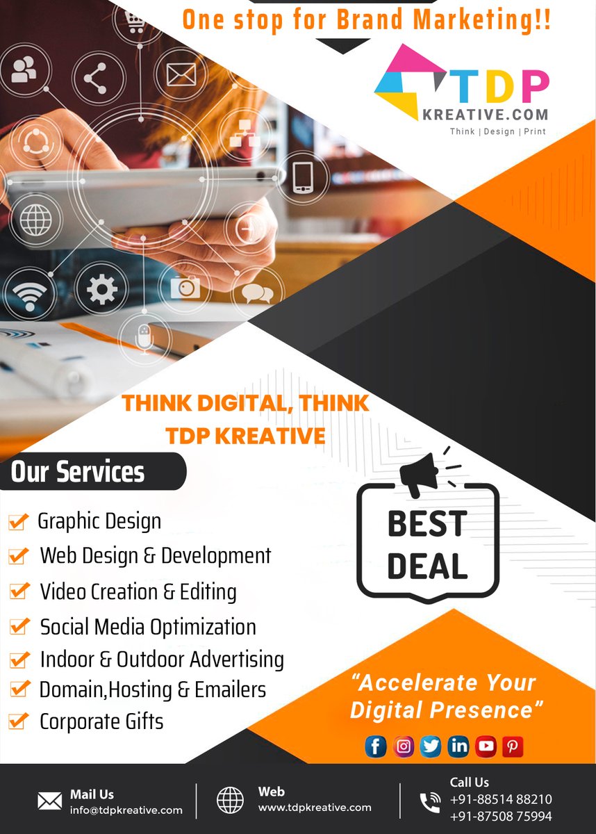 KreativeTdp's tweet photo. Think Digital, Think TDP Kreative !!
ONE STOP FOR BRAND MARKETING !!
for details contact us : +91-8851488210
info@tdpkreative.com | https://t.co/RkGMpiyhEI
#brouchredesgin #flyerdesign #standeedesign #backdropsdesign #bannerdesign #logodesign #onestopforallyourdesignsolution https://t.co/JmVQTqb9zP