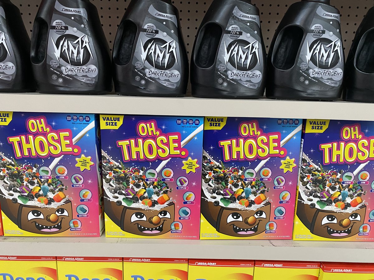 Welcome to Omega Mart, by Dramcorp! Nearly everything on the shelves is REAL, and purchasable, AND edible. I'm not kidding. I bought some moon water. The items are packed full of humor and the perfect blend of surreality.