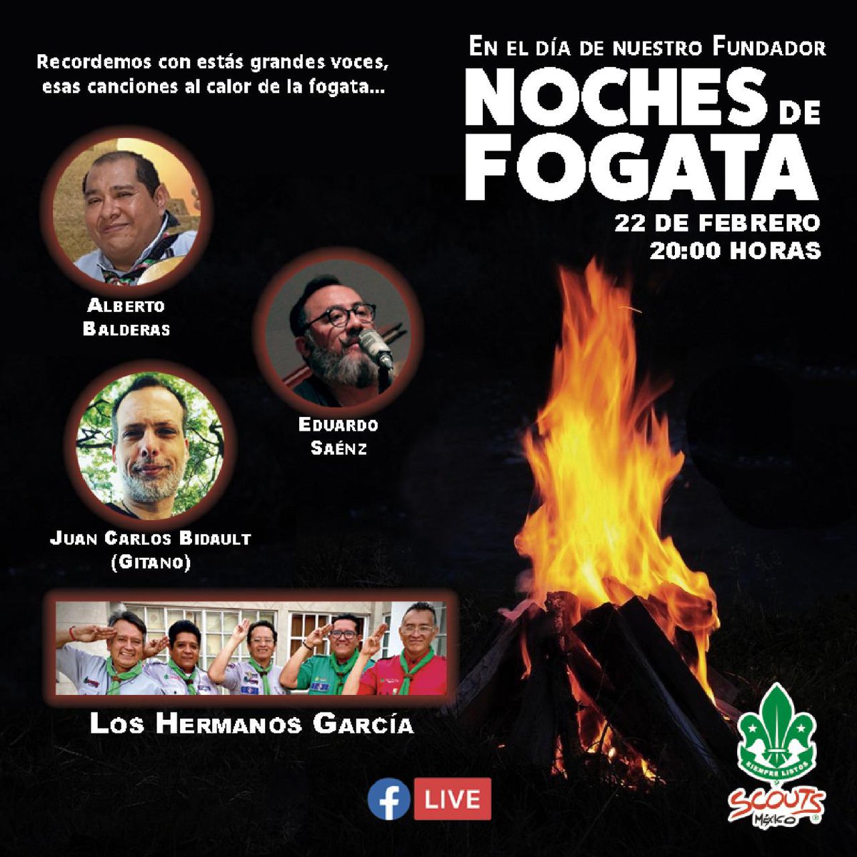 🎼🎧🎤 ¡No digas que no te avisamos de este GRAN encuentro para celebrar el #DíaDelPensamiento y #DíaDelFundador con <a href="/scoutsdemexico/">Scouts de México - Página Oficial</a>!   
🗓 Lunes 22 de febrero 2021:
- 23:00 horas en 🇦🇷🇨🇱🇺🇾
- 22:00 horas en 🇨🇴🇵🇪
- 00:00 horas en 🇪🇸 
#ViveElMovimiento 
👉 facebook.com/scoutsdemexico