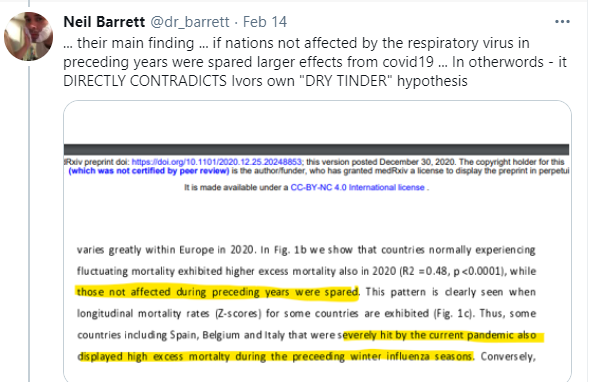 Now the  #selfown of the Karolinska Preprint...  https://www.medrxiv.org/content/10.1101/2020.12.25.20248853v1I said it is inconsistent with "dry tinder" - but HE claims it proves it ... Who is right? clue =  #wrongagainivor & plain English below ... Ivor does a few things here - some half clever but also dishonest