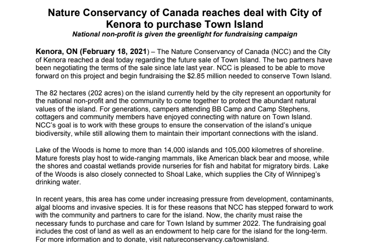 town_island's tweet photo. 📢 BREAKING NEWS:  Nature Conservancy of Canada   reaches deal with City of Kenora to purchase Town Island 
Visit https://t.co/NHSoAS058q to find out more and donate! https://t.co/mbhQbWbNMF