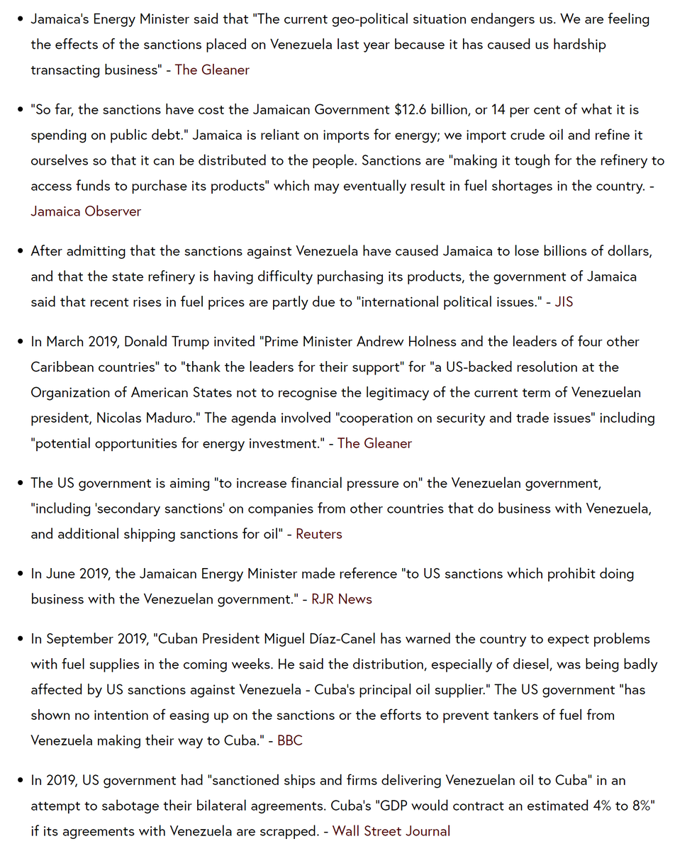 PetroCaribe has essentially collapsed now, because US sanctions make it difficult for countries to do business with Venezuela.You can click the links to read the individual original articles here:  https://www.jalands.org/media/compilations/us-intervention-latam-21c