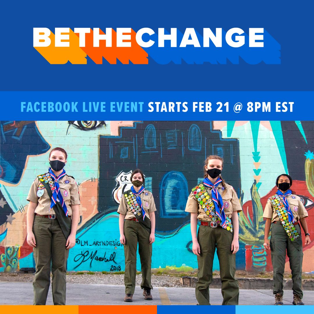 boyscouts's tweet photo. Join the Eagle Scout community This Sunday at 8pm ET for a Facebook Live event to celebrate the service, leadership &amp; accomplishments of the inaugural class of female Eagle Scouts! RSVP: https://t.co/v3TLxjktAl 

#BeTheChange #EagleScouts #FemaleEagleScouts #NESA https://t.co/0e1yUyAM6v