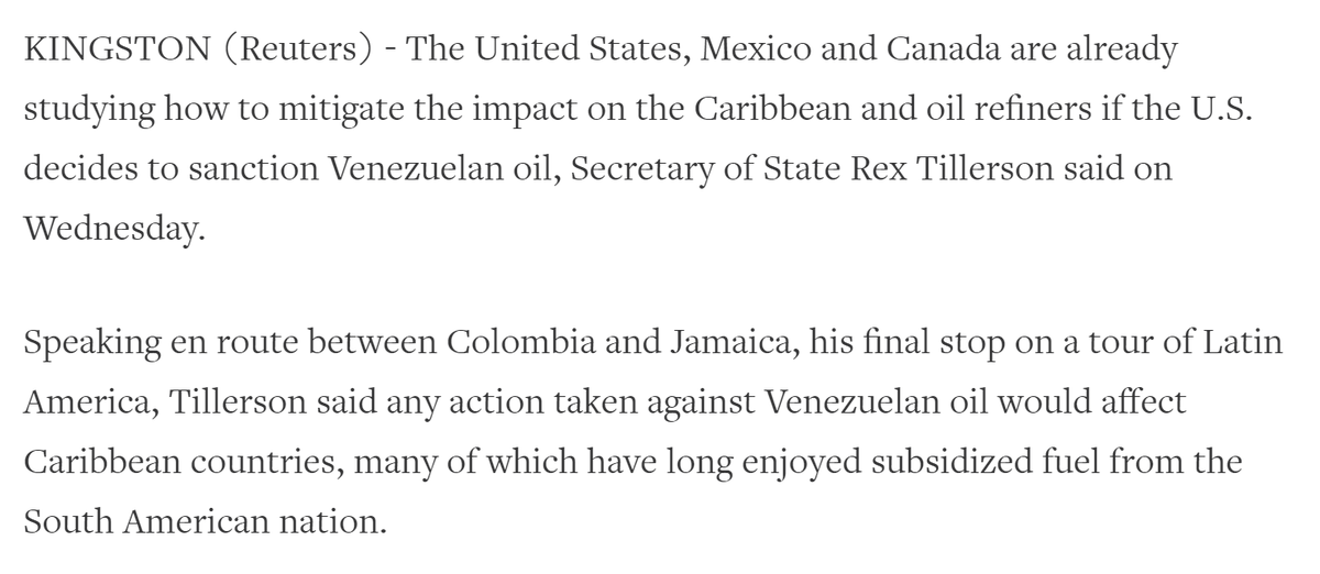 The recent increased "bilateral cooperation" which happened under both Obama and Trump was with the intention of distancing Jamaica from Venezuela.Obama came here with the LNG deal, then the Trump administration was much more transparent with its aims. https://www.reuters.com/article/uk-jamaica-usa-tillerson/u-s-could-help-caribbean-in-case-of-venezuela-oil-sanctions-tillerson-idUKKBN1FR2WC?edition-redirect=uk