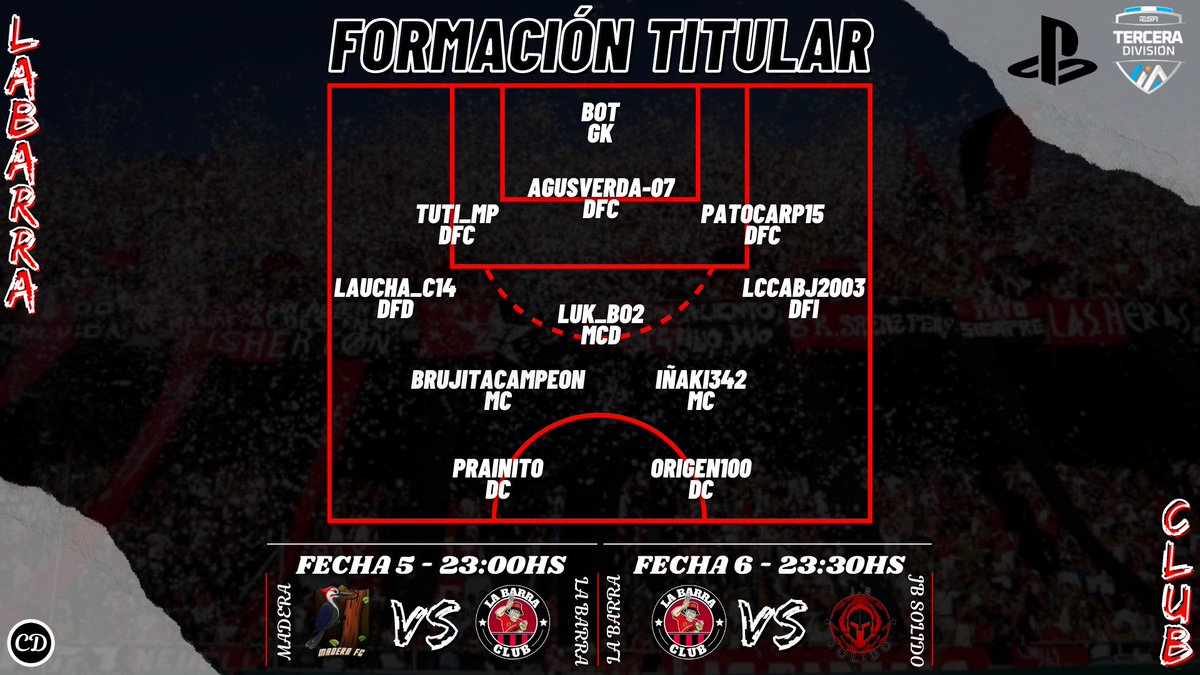 ~IESA ARGENTINA~ 
-Fechas 5 y 6 de liga.  
📌23hs vs @MaderaFC3
📌23:30 vs <a href="/jb_solido/">JB Sólido</a> 
Cabeza y actitud para encarar estos dos partidos importantes 💪