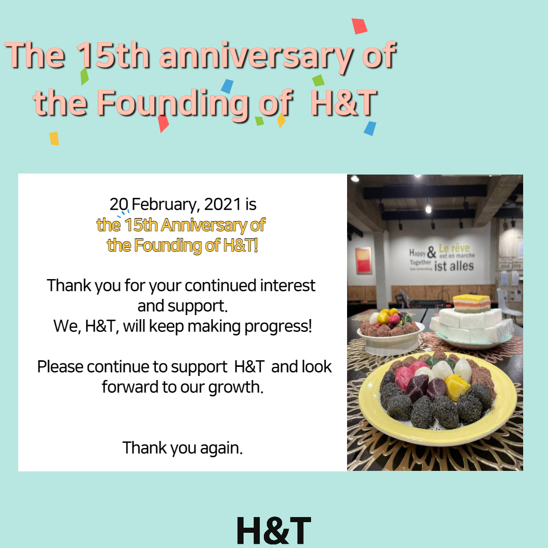 HNTDMC's tweet photo. Self congrats! 🎉👏
Tomorrow, February 20th is the 15th anniversary of H&amp;T's foundation.☺️
H&amp;T teams thank you for your interest and encouragement.
.
#HNT #에이치엔티 #Koreadmc #DMC #PCO #PEO #Eventplanner #Meetingplanner #HappyandTogether #행사대행 #대행사 #컨벤션기획 #전시기획 https://t.co/9G9XNVWcOo