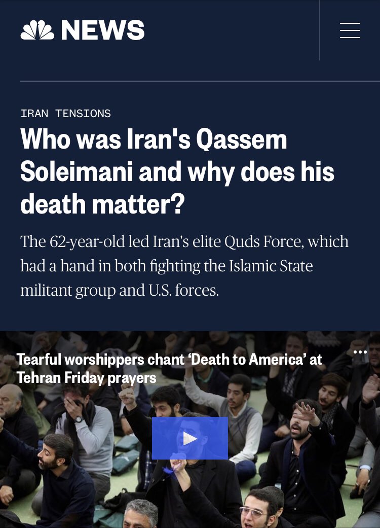  @NBCNews seems a lot more comfortable with the idea that an Iranian military leader responsible for the deaths of American troops might be morally complicated (he fought ISIS!) than Limbaugh (“long history of sexist, homophobic and racist remarks”)