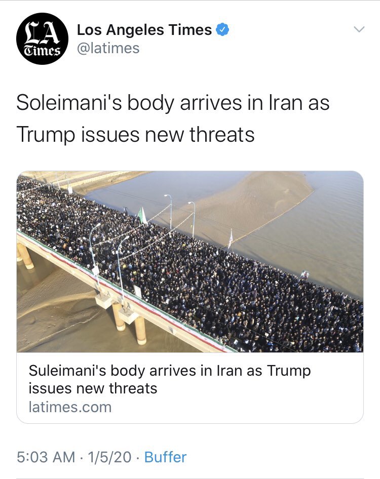 I think we can agree that this from  @latimes isn’t quite the height of charity.When Soleimani was killed, we got live updates on his funeral.