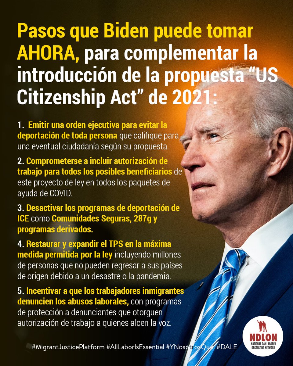 Precisamente por las multiples emergencias, el Pres. Biden no puede esperar al Congreso y debe tomar pasos para revertir los daños cometidos en los ultimos años.  #DALE #TrabajoSiMigraNO #MigrantJusticePlatform #FueraICE #TodoTrabajoEsEsencial #YNosotrosQue