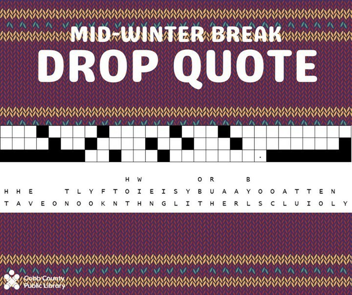 cobblibrary's tweet image. Have you ever tried a drop quote? Fill in the puzzle using the letters found in each column -- letters are used only once. The answer will be a quote about libraries!
.
#midwinterbreak #dropquote #cobblibrary instagr.am/p/CLc_HeaoNrq/
