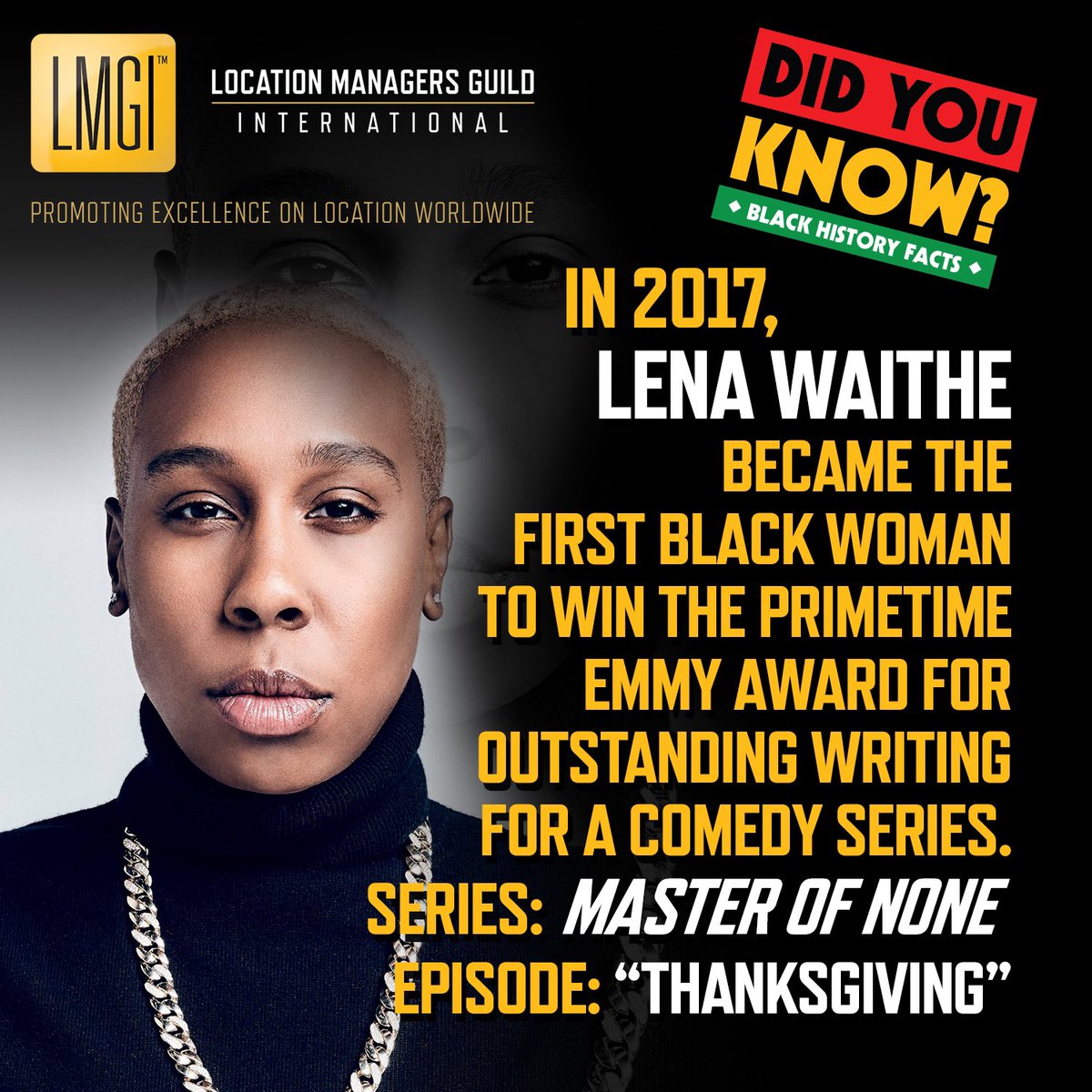 TheLMGI's tweet photo. 🎥 Here is another #BlackHistory Fact brought to you by the #LMGI! Stay tuned all February as we continue to share.

#BHM #BlackHistoryMonth #LenaWaithe https://t.co/q9qX1ggkcx