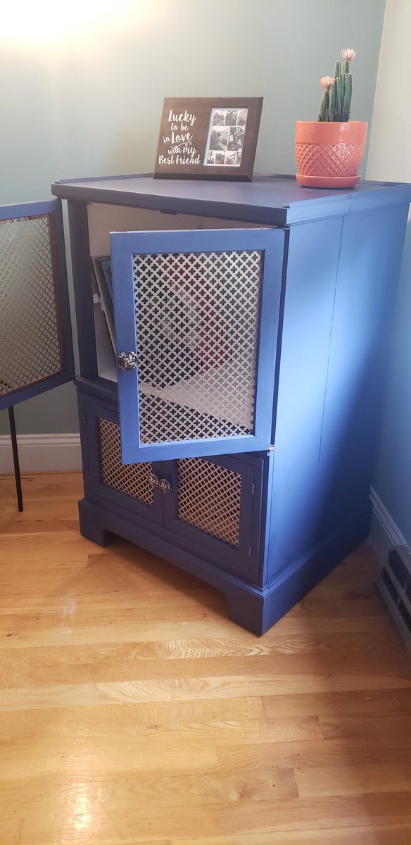 NightingaleWoo1's tweet photo. This was a cabinet that an old tenant had left in our house, its now in our new house, and in its fourth or fifth variant. Its been a bar cabinet, a guitar cabinet, my sons TV stand, now its our record / record player stand. Loving the finish. #chalkpaint @BehrPaint https://t.co/zhrHGNrg5W