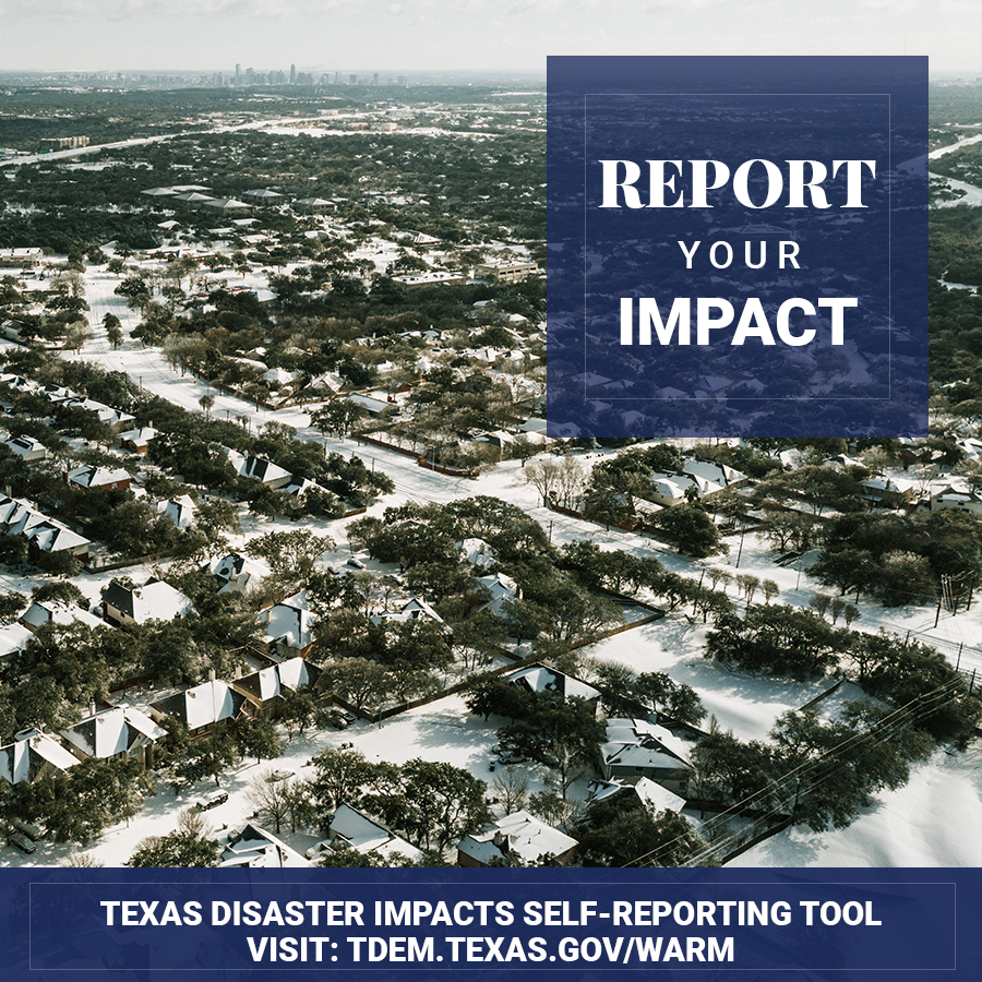 TDEM's tweet photo. We have a statewide effort to collect damage assessment data from this #WinterStorm. Our goal is to identify the scale of the disaster and help officials assess the total statewide damages. 

Please  report damages here: https://t.co/Lwutq6WcBA https://t.co/c1K15fzHRQ