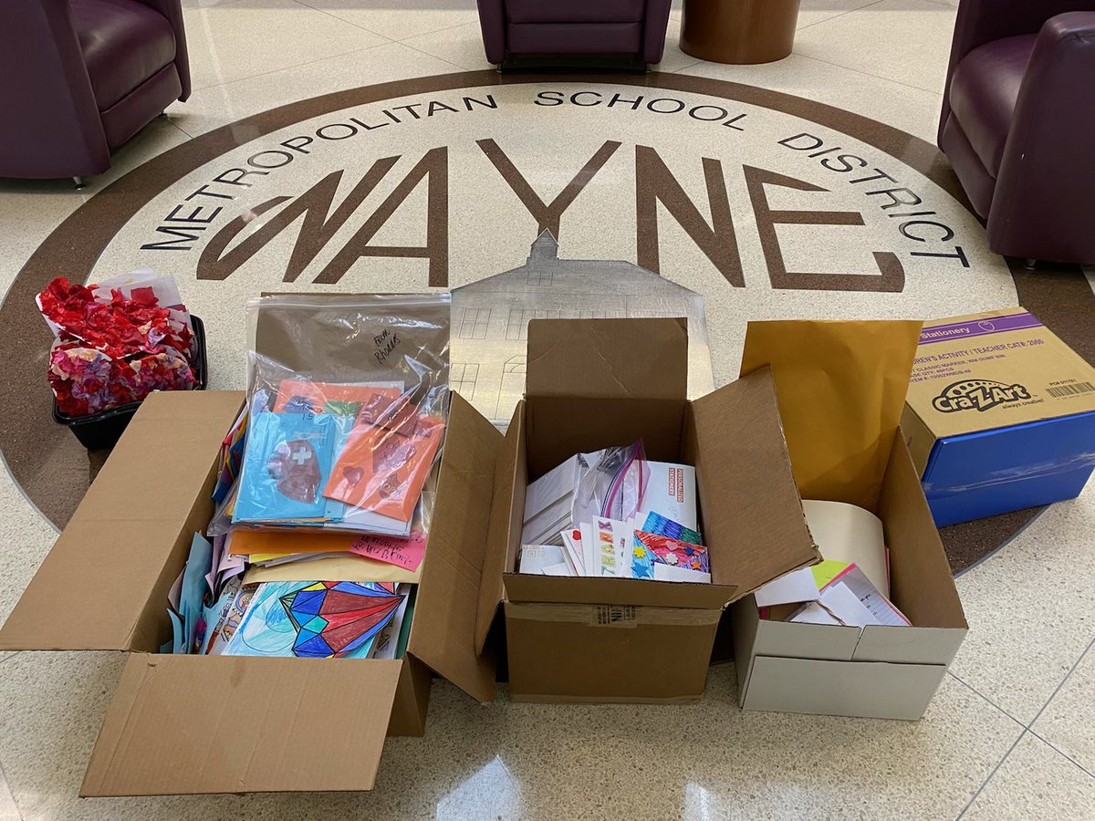 WayneTwpSuper's tweet photo. We are approaching the one year anniversary of the first Indiana Covid-19 case.  I could not be more proud of the @WayneTwpSchools students and staff for preparing 4 boxes of thank you card for our our healthcare workers at @IU_Health west!  #wearewayne https://t.co/nASMy3msno