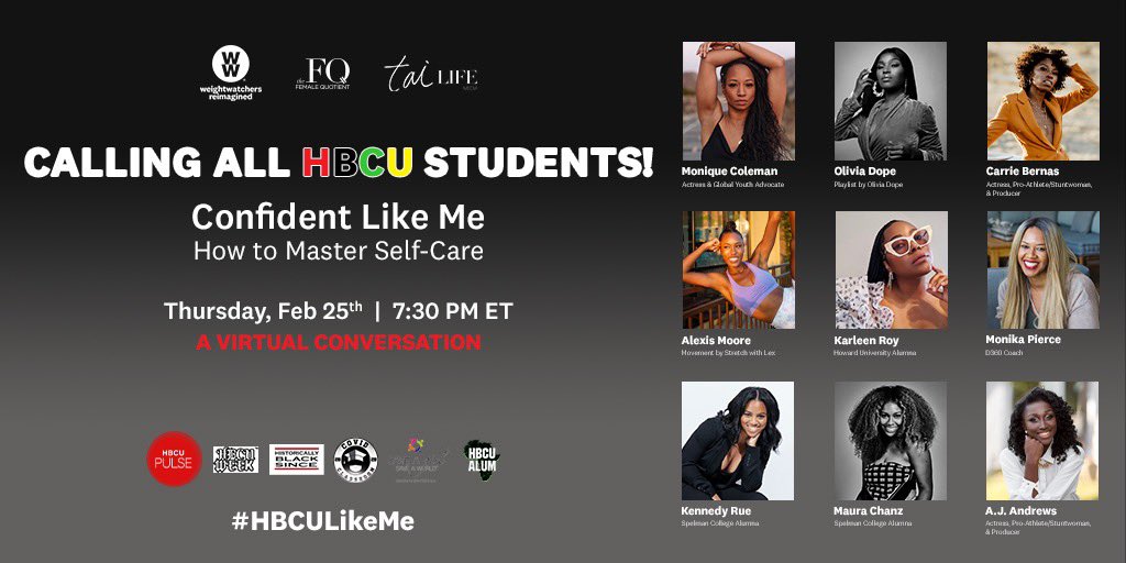 femalequotient's tweet photo. How can we cultivate confidence? Join us with @ww_us and #TaiLifeMedia for a virtual event working to empower young women of color. Students will connect with role models as we share how mind, movement, sleep &amp; nutrition all play into confidence. Register: https://t.co/F3DMvrf4Y0 https://t.co/ynN9n8uHhY