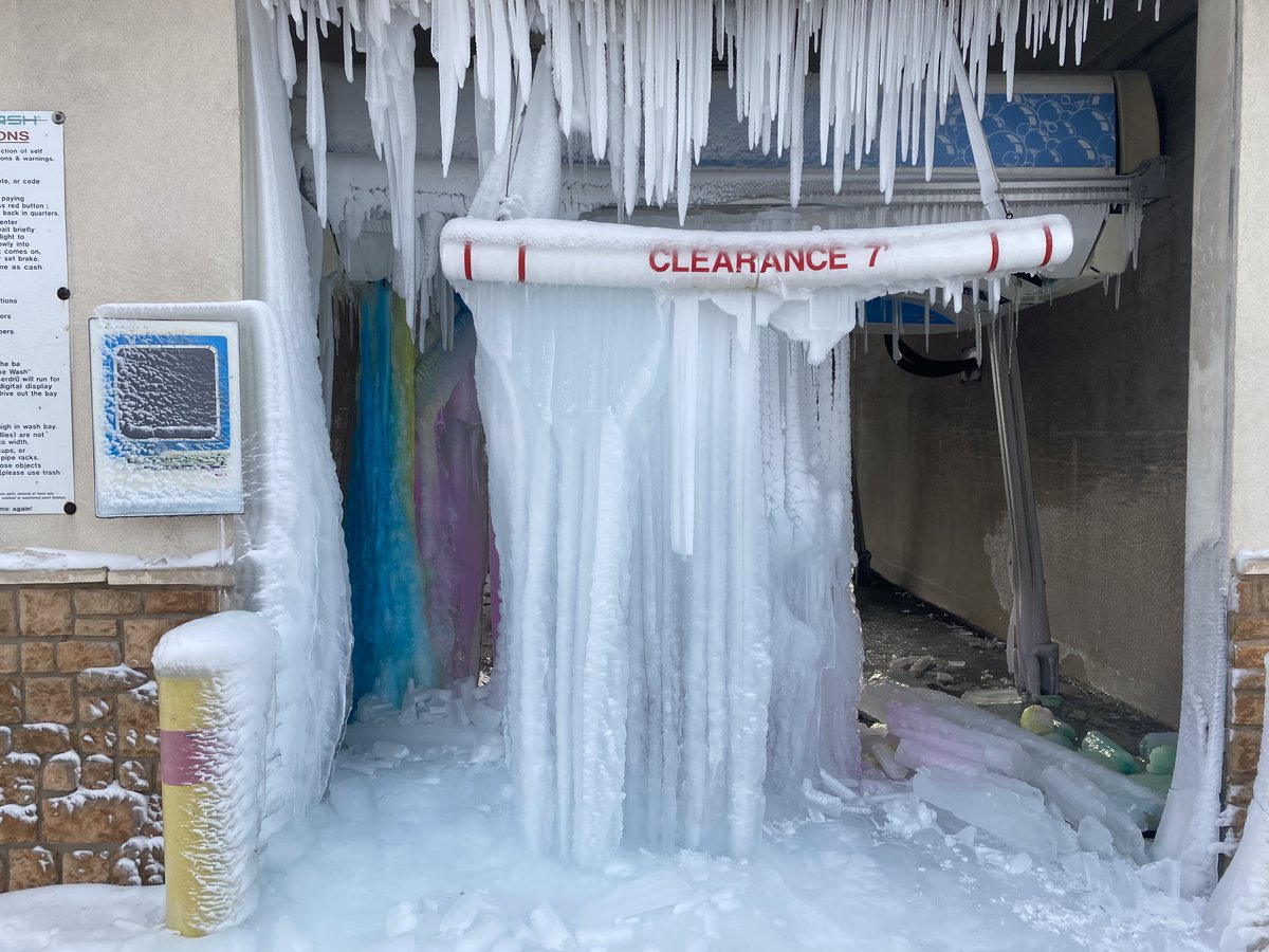 AdamAlter's tweet photo. I took these pics today of the broken and leaking car wash by my house (off Parmer) in Austin. It looks really crazy with the frozen colored soap and wax. I saw red, pink, yellow, blue, and even Vanilla! #TexasFreeze #TexasWinterStorm2021 #Texas https://t.co/aJwLm8NIbj