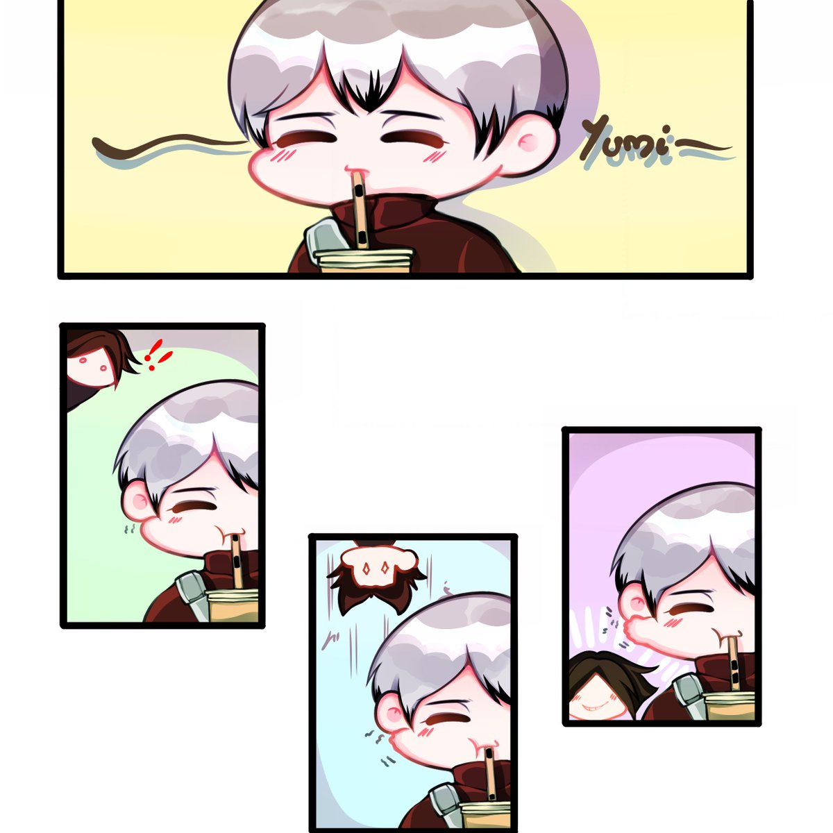 BakaMMun's tweet photo. Kita's milk tea
read from left -> right
#haikyuufanart  #ハイキュー #SunaKita
#角名倫太郎 #北信介 https://t.co/hri3tuc1TW
