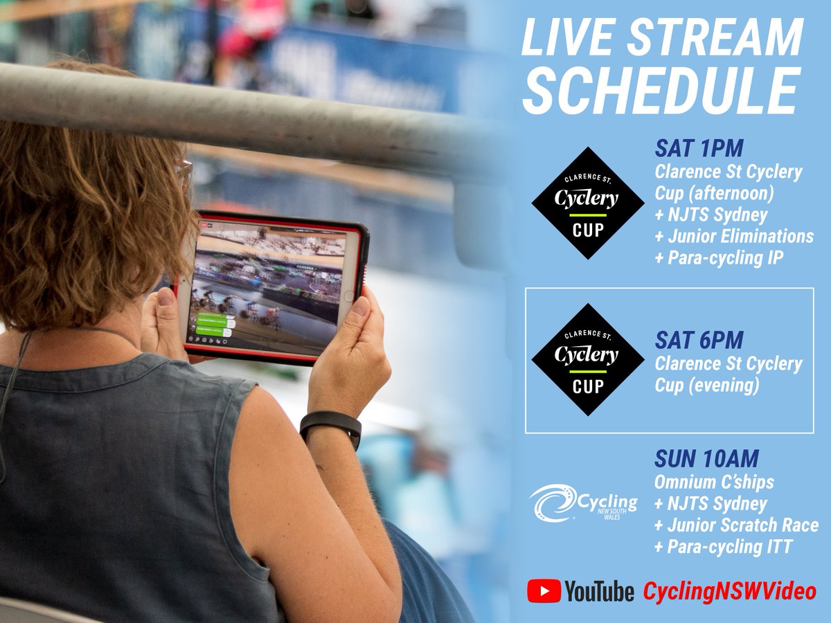 Tune in to live streams of the Clarence St Cyclery Cup, National Junior Track Series and all manner of NSW track championships this weekend! #csc21

📺 Watch: youtube.com/CyclingNSWvideo