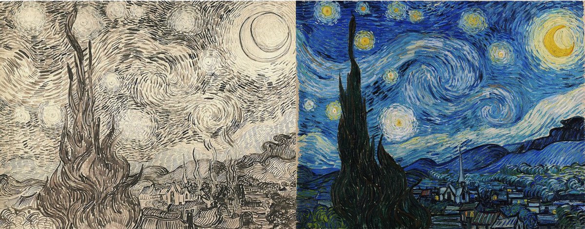 comfort's tweet photo. Van Gogh — sketches to paintings https://t.co/1zs2uDbm0o