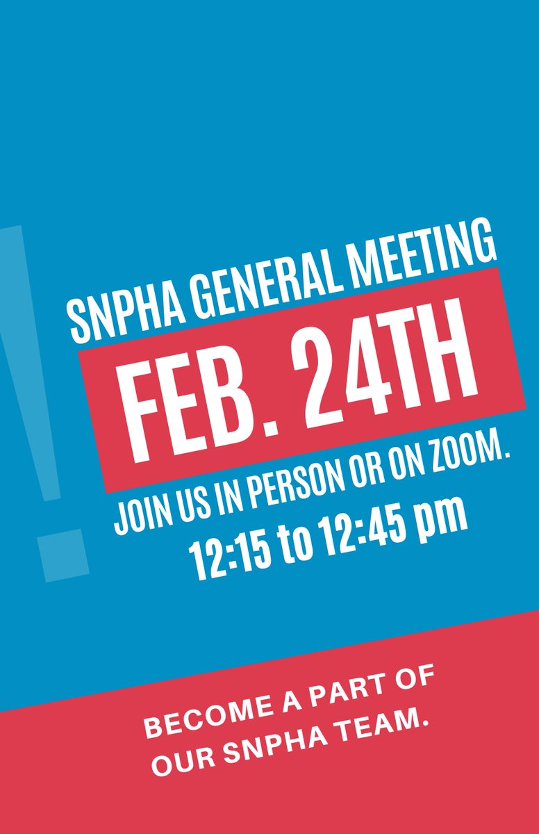 UTT_SNPhA's tweet photo. Hey SNPhAm! We will be having our February General Meeting this upcoming Wednesday, 2/24 from 12:15-12:45! If you’re interested in seeing what leadership positions we have available for SNPhA, be sure not to miss this meeting! 
If you have any questions, reach out to David Foote! https://t.co/J0fT7I56Kn