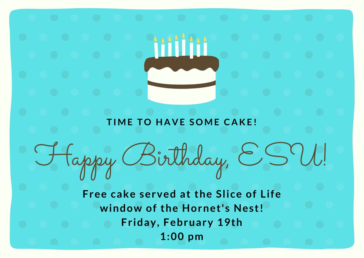 BlueKeyofESU's tweet photo. Who's excited for some 💛FREE CAKE💛 tomorrow? Stop by the cafeteria at the Slice of Life window to get some! @emporiastate https://t.co/ItVjbLBeeF