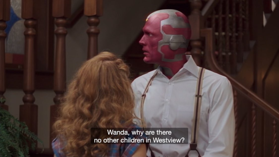 The further he got, the more still they were. How far does Wanda’s magic stretch?In episode 5, Vision mentions there are no children in Westview, in episode 6 children appear en masse.Vision transforms into his true form & flies around to investigate, finding Agnes.