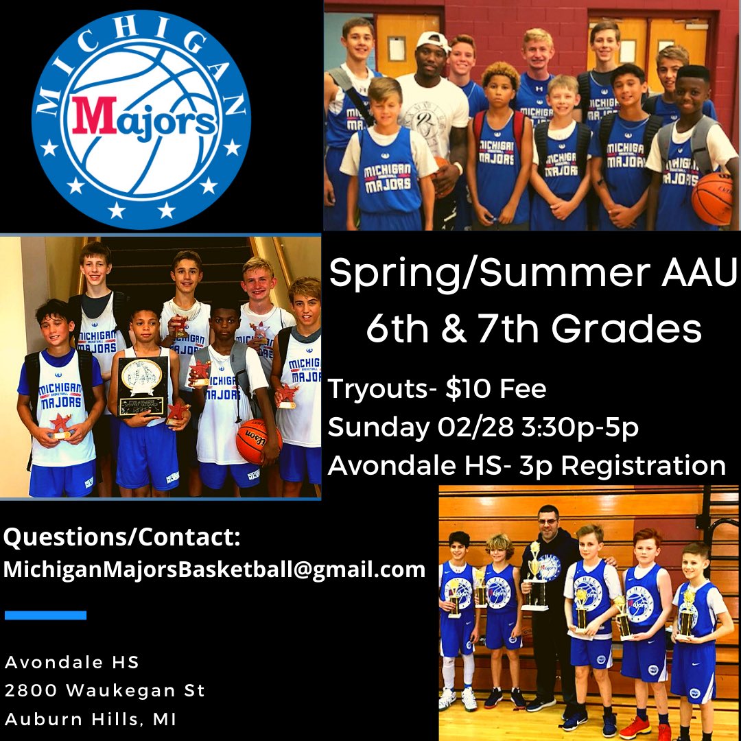 Looking to field competitive AAU travel teams playing tournaments April-July. Tryouts Sunday Feb 28th @ Avondale High School. <a href="/BankHoops/">Bank Hoops - Stephen Bell</a> <a href="/HankampScott/">Scott Hankamp</a> <a href="/MIPrepZone/">MIPrepZone</a>