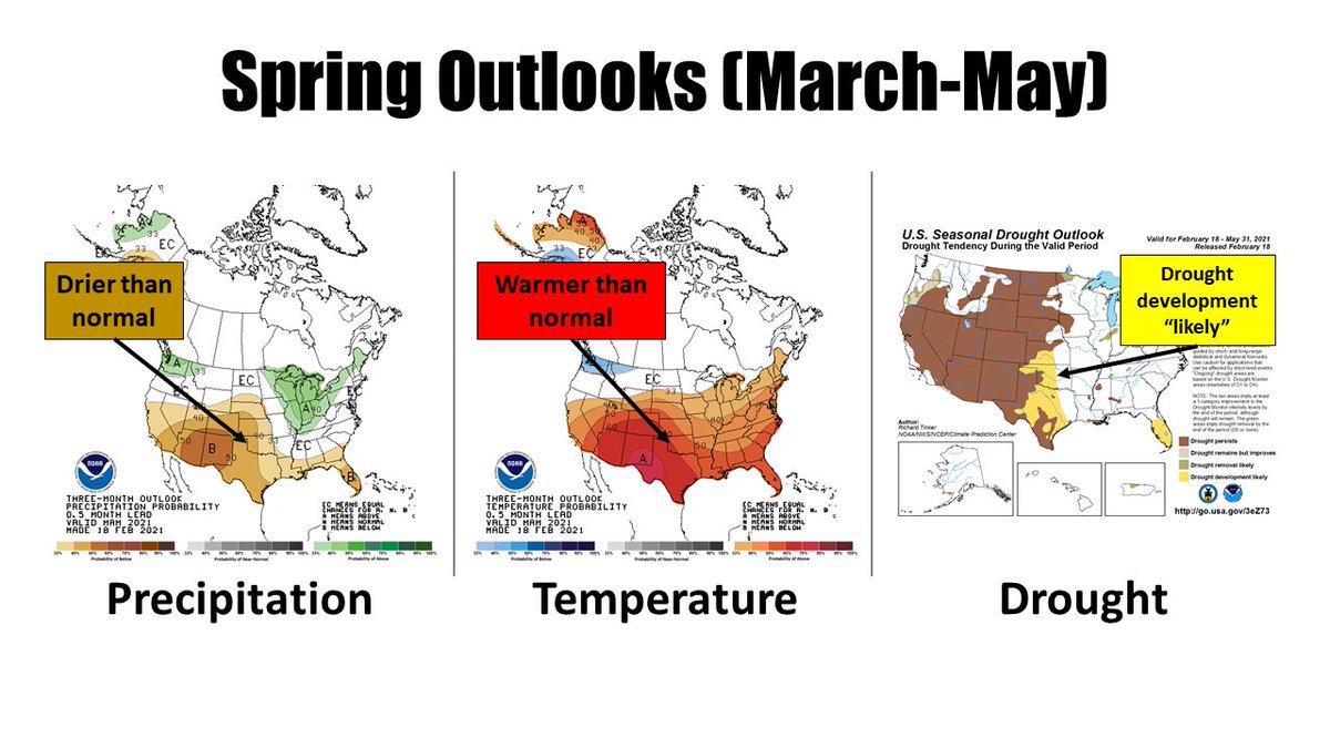 Let's try this again WITH the graphics! Who's ready for spring? The Climate Prediction Center's outlooks don't look great for Oklahoma (although we thoroughly approve of the temperature outlook!).  
🥶
❄️
 #okwx #okmesonet