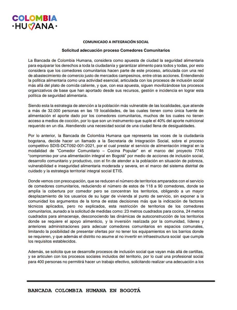 BuchellyLiliana's tweet photo. La @ColombiaHumana_  se manifiesta. No centralicemos los recursos, en lugar de eso, demos la oportunidad de que las organizaciones se capaciten para lograr eficacia administrativa. 
#Bancadacolombiahumana 
#cocinaspopularesparaelpueblo
@XiniaNavarro 
@BFlomin 
@integracionbta https://t.co/8OKITxGFfw