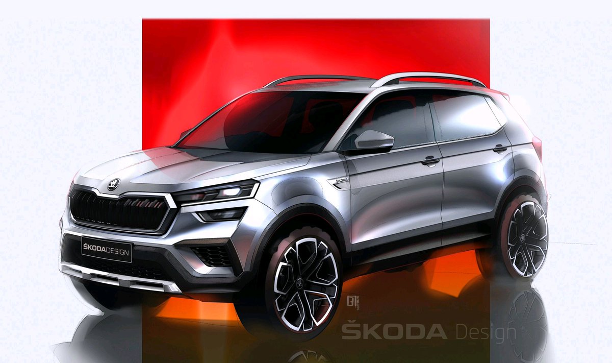 Easyfeeds1's tweet photo. Upcoming Skoda Kushaq SUV looks Bold and Beautiful in recent released two design sketches. In the ancient Indian Sanskrit language Kushak’ means king or emperor.
#SkodaKushaq #SKODA #SUV #MadeInIndia https://t.co/LivfmDwqjw