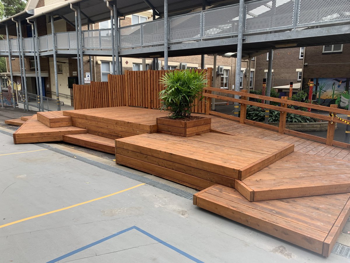 Carlton_Public's tweet image. We are very excited that the outdoor stage in Area 2 of the school playground has been largely completed. This will be a fabulous space to use for outdoor assemblies, performances and activities. @NSWEducation @ULProjects