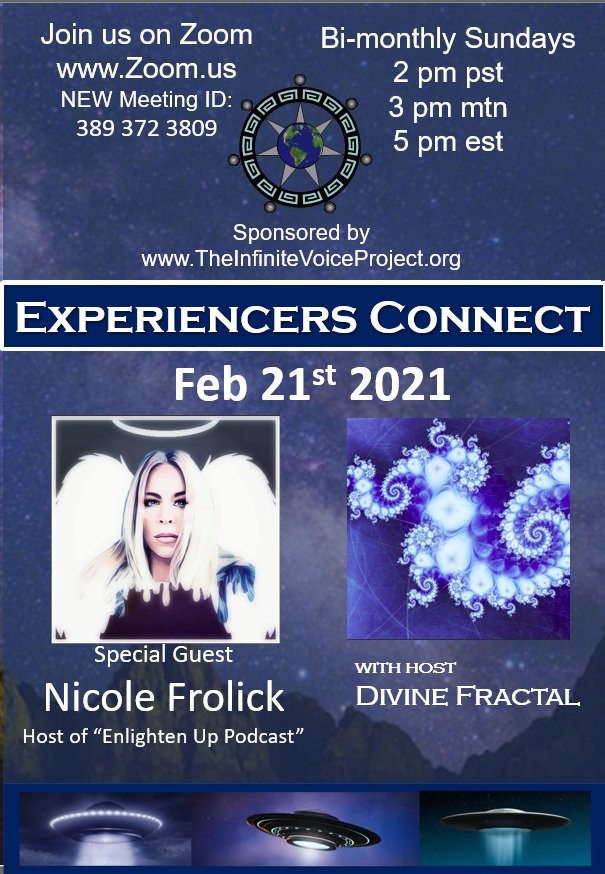 cstarr888's tweet photo. Thank you to all our attendees at the last meeting!
This Sunday Feb 21st join us with special guest, Nicole Frolick host of the Enlighten Up Podcast. 
🛸🙏💖 https://t.co/doSFC7wjQb