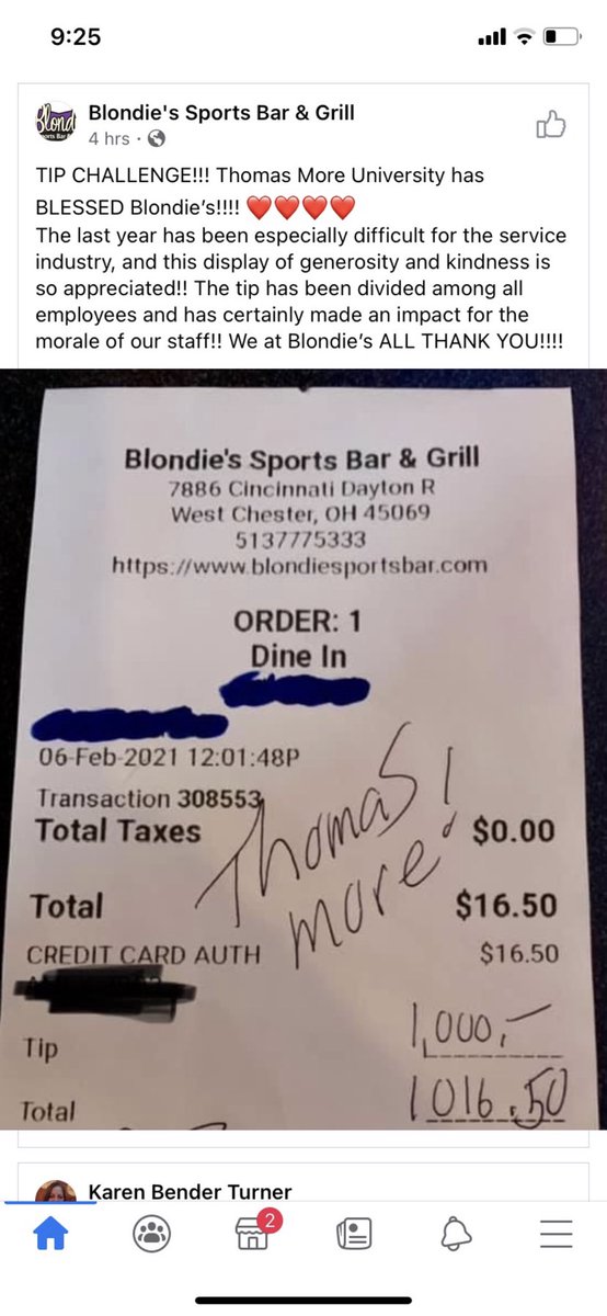 ReynoldsKevin's tweet photo. Look at this incredible generosity from a @ThomasMoreAlum - thanks to you (anonymous) for showing exactly what @ThomasMoreKY is about. #TipChallenge https://t.co/4PHqojyY8D