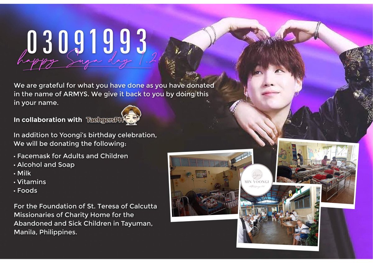PhAllforyoongi's tweet photo. CHARITY DONATION to
FOUNDATION of ST. TERESA of CALCUTTA
Home of the Abandoned and Sick Children
Home of the Elderly’s

WHEN – MARCH 6, 2021,  SATURDAY
@PhAllforyoongi and @TaehgersPh https://t.co/hue2N5TEcZ