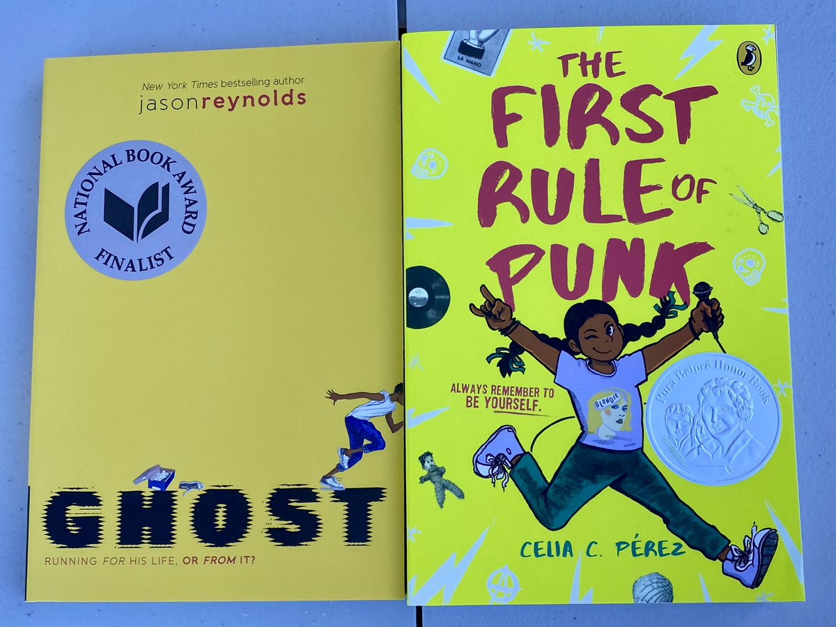 Thanks to the support of @megan_a_traver our Ss have the next 2 books for #StephensProjectLit book club! We finished Amina’s Voice! ❤️ed it! Next is Ghost & The First Rule of Punk! What are y’all reading at #StanfordProjectLIT @WaddlesStanford ? #ProjectLITBookClub #PowerofTLs