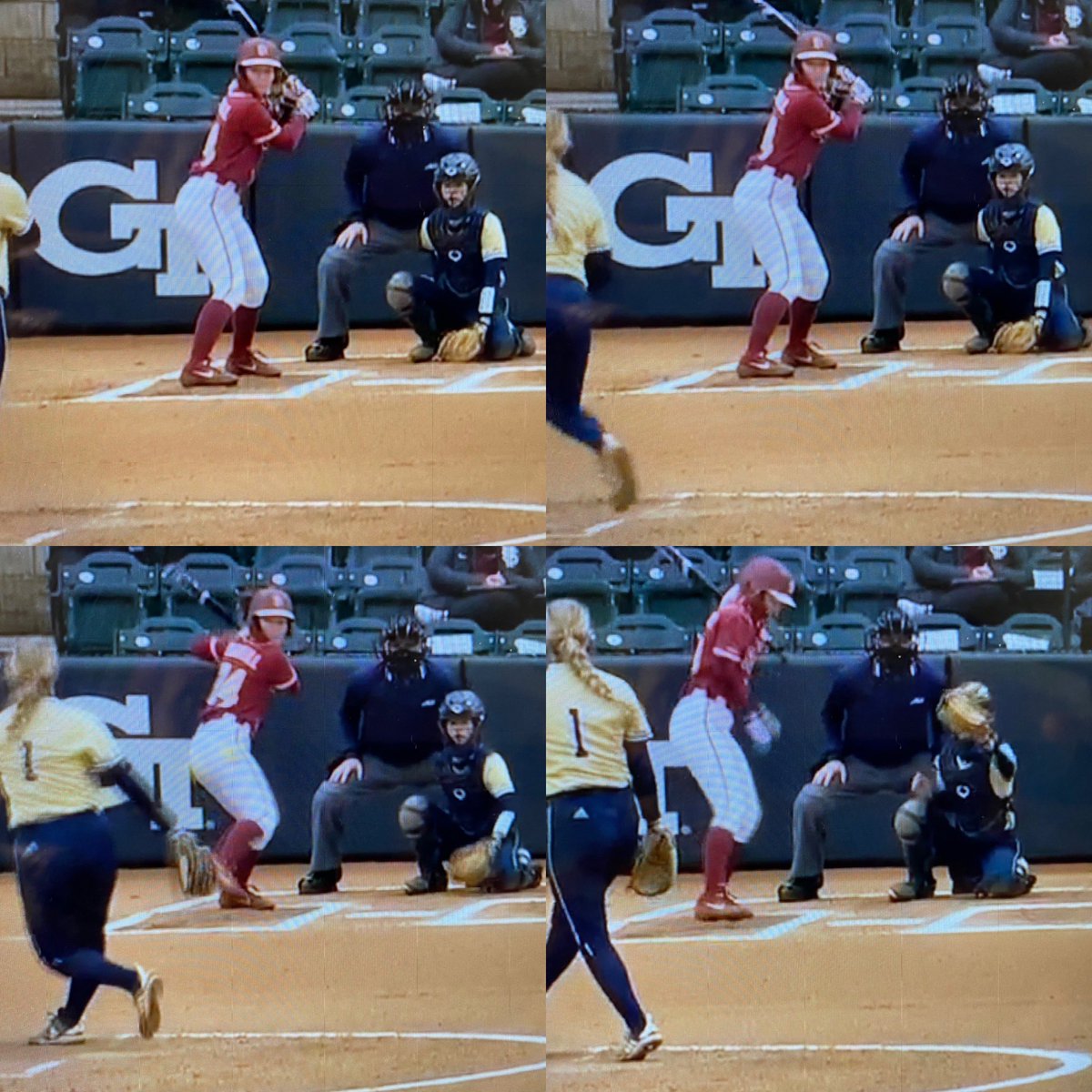 Another great example: one knee, no target, stick the pitch, trusting your pitcher. <a href="/FastpitchHome/">HOMEFastpitchTraining</a> #catchers