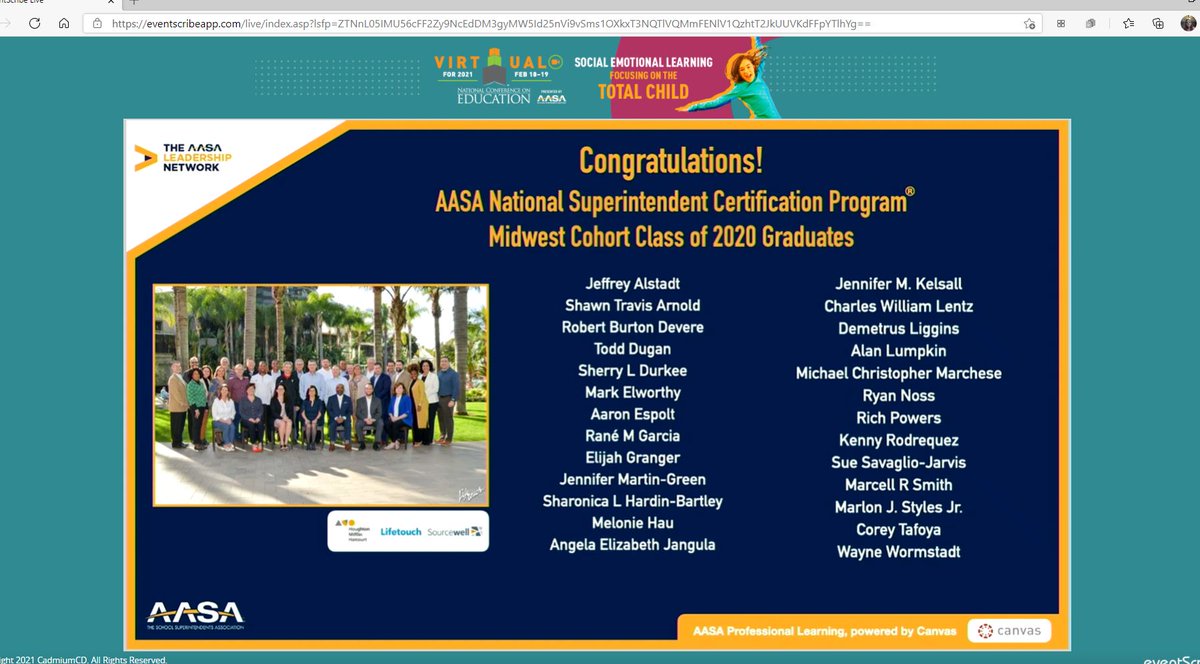 tdugan75's tweet photo. Loved seeing this slide of some great friends I have made over the last 2 years, and sad we weren't able to gather in person. What a great experience, the best professional growth ever! @AASAHQ @MCSDSuper @UCSharonica @jalstadt @Kelsall2 @DrCoreyTafoya @AlanLumpkin3 @krodrequez https://t.co/QQG0RvYLV0