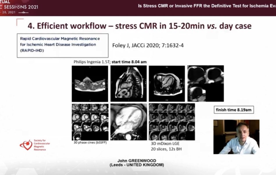 Stress CMR can offer  rapid CMT sequence establish efficient workflow  no radiation  noninvasive nature( less risky compared to the FFR)  diagnostic accuracy and prognostic implication  #SCMR2021
