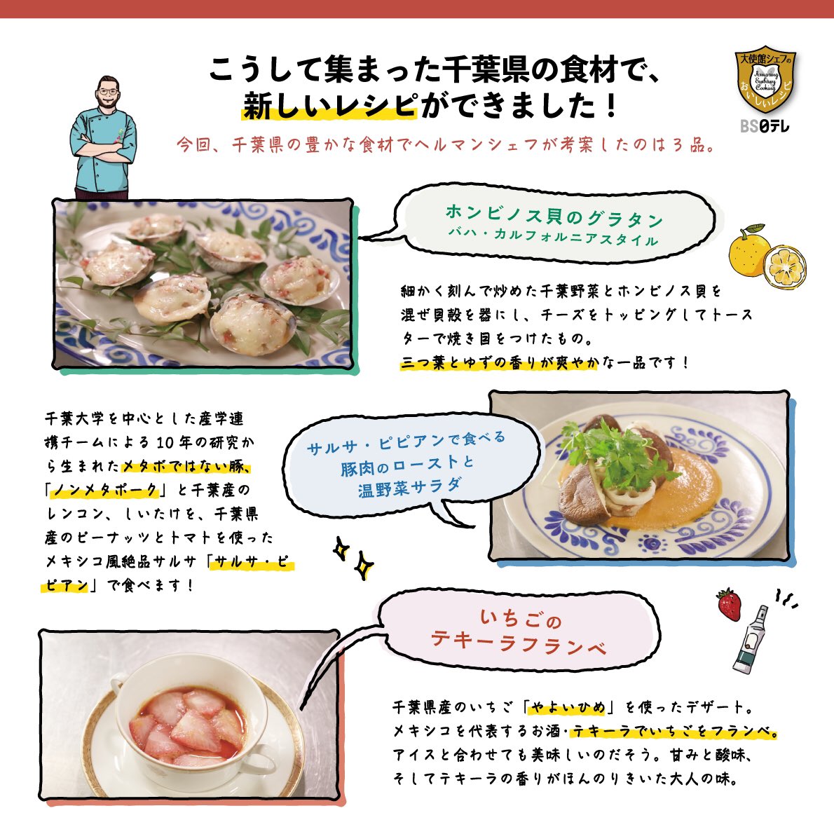 大使館シェフのおいしいレシピ Amazing Embassy Cooking 新作公開 メキシコ大使館シェフと千葉産食材コラボシリーズ2弾 サルサピピアンで食べる 豚肉のローストと温野菜サラダ 配信スタートしました このソースが絶品 ほんのひと手間素材を