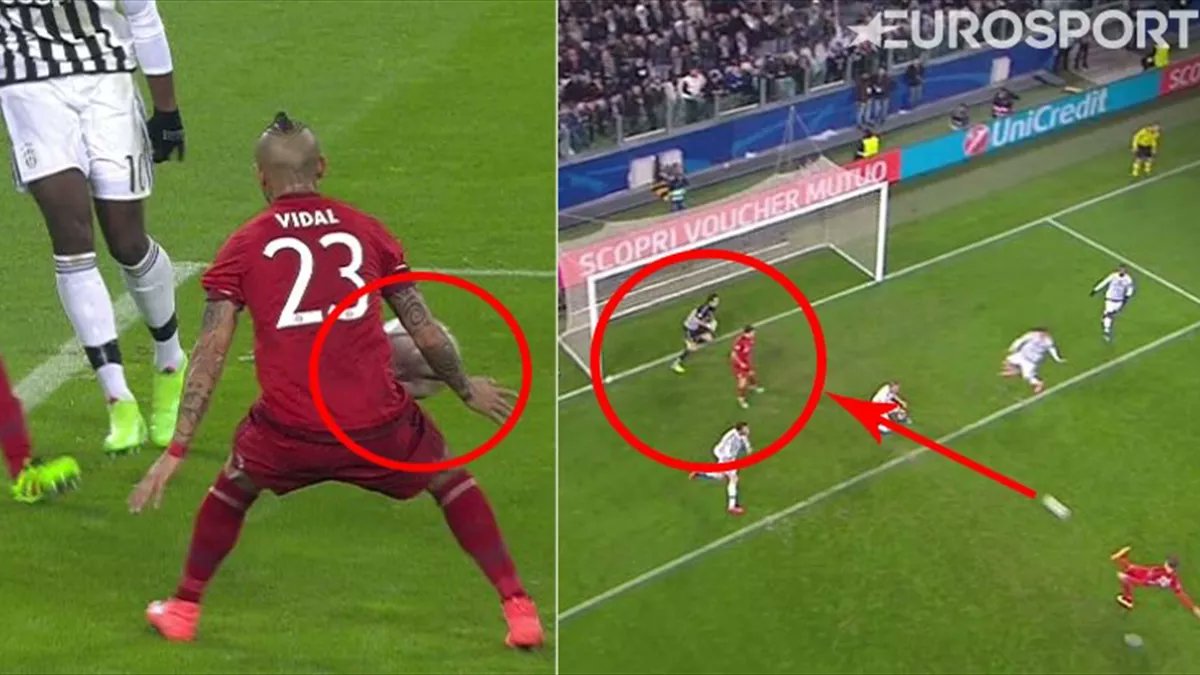 2015/16Ottavi #JuveBayern 2-2Arbitro: AtkinsonTocco di braccio di Vidal in area, Levandowski in fuorigioco attivo sull'1-0 del Bayern, fallo di Lewandoski su Bonucci in partenza del 2-0VAR non c'era - Sarebbe potuto intervenire su tutti gli episodi https://www.eurosport.it/calcio/champions-league/2015-2016/la-moviola-atkinson-penalizza-la-juventus_sto5190214/story.shtml