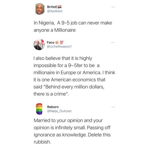 7. Ayo was advising Nigerians on 9 to 5 jobs when a guy named UCHE countered his opinion. Then one frustrated Nigerian came to unleash his anger at Uche . We too dey vex for this country 