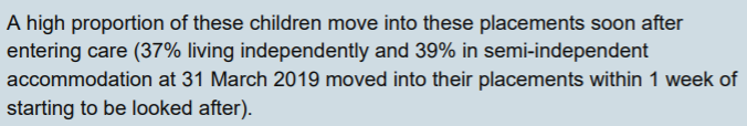 Remember: unregulated settings disproportionately support very recent entrants to care and unaccompanied asylum-seeking young people. It's a fantasy to suggest that every child living in unregulated is there as part of a gradual and supported move with thorough care planning.
