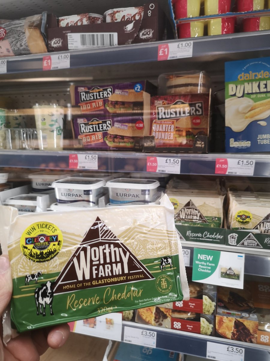 Awesome to see the delicious Worthy Farm cheese in stores with a chance to win tickets to <a href="/glastonbury/">Glastonbury Festival</a> 2022. Man do I miss festivals and the bottom half of peoples faces. Here's hoping I win tickets so I can see all those thousands of happy faces next year 🤞 <a href="/PaulCoop9/">Paul Coop</a> <a href="/coopuk/">Co-op</a>