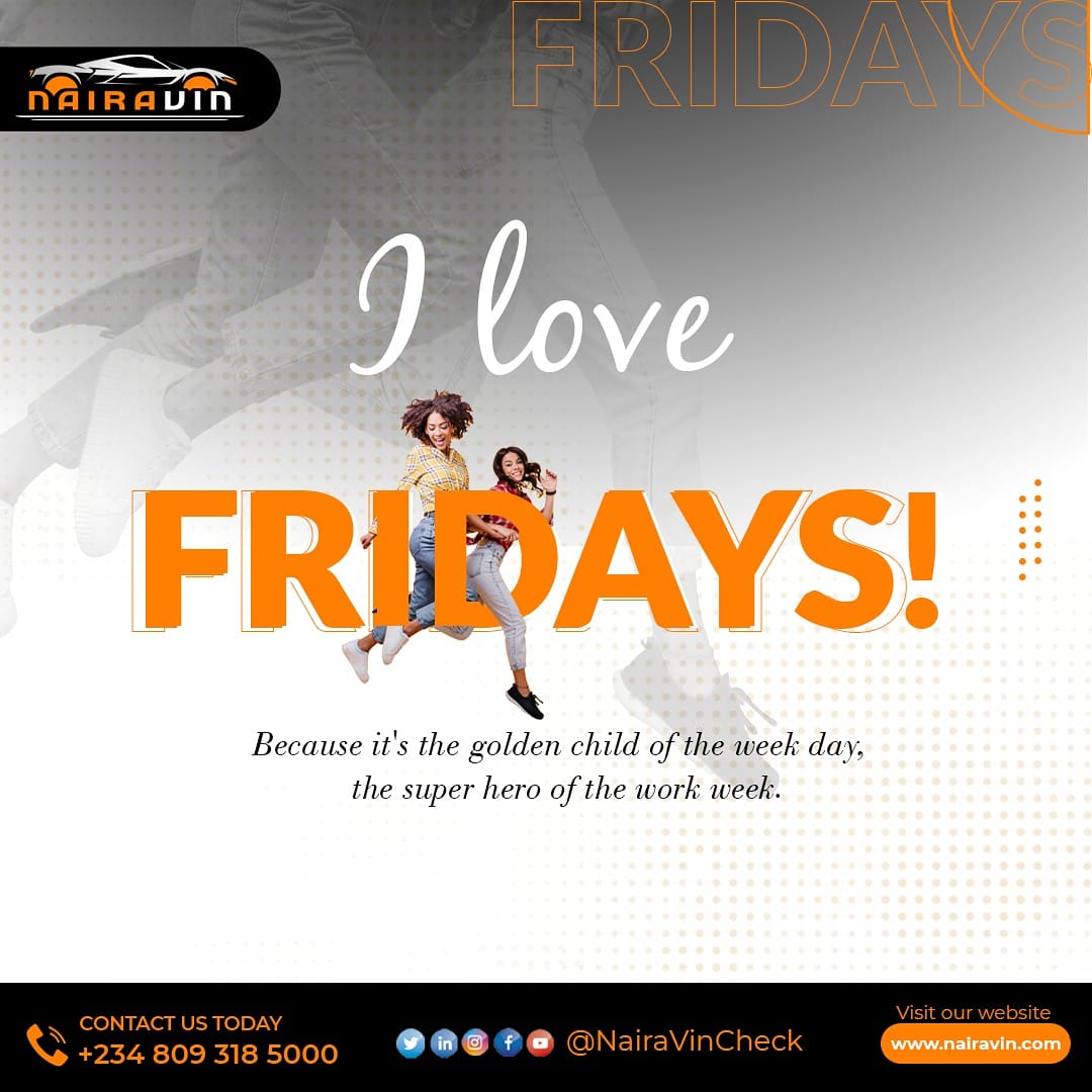 nairavincheck's tweet photo. We love fridays because we anticipate the weekend with so much vibes, it's the golden child and work week superhero.

#nairavincheck #cars #carhistorycheck #cardealers #fridays #work #chassisnumber #tgif #comprehensivehistory #superhero #weekendvibes #usedcars #ILovefridays https://t.co/FYJ7u9COhx