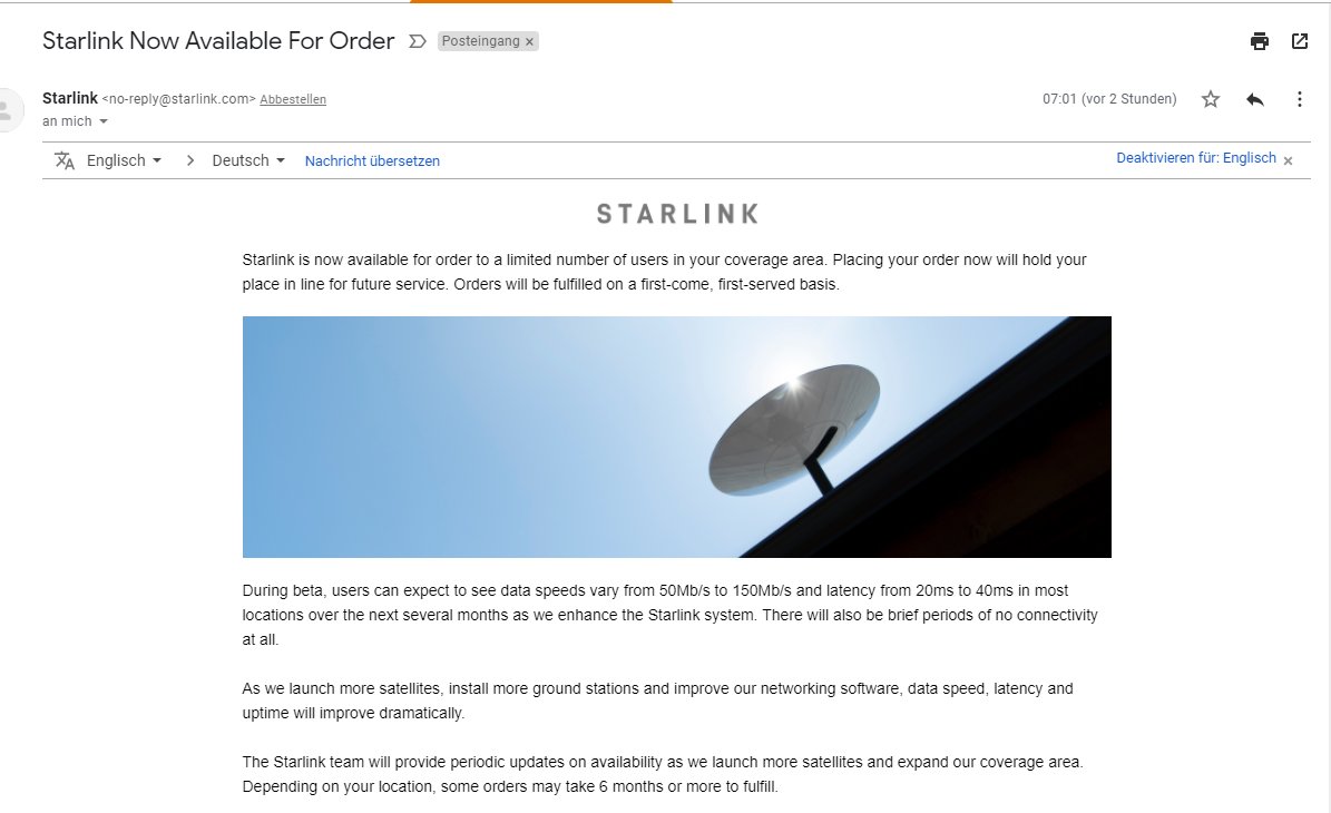 Arndt Spannagel (@arndts) on Twitter photo hmm... yes / no / not yet? #Starlink #tempted hmm... yes / no / not yet? #Starlink #tempted