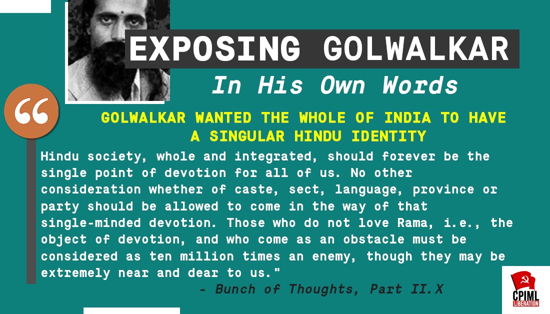 If you lack "Single-minded devotion for Hindu society", you are, ten million times an enemy" acc to Golwalkar, who is being celebrated by India's Culture Ministry today