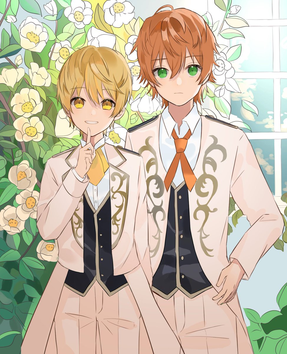 2boys multiple boys male focus green eyes blonde hair yellow eyes looking at viewer  illustration images