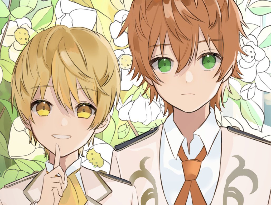 2boys multiple boys male focus green eyes blonde hair yellow eyes looking at viewer  illustration images